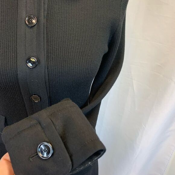 AKRIS Punto black ribbed knit long sleeve pleated wool dress Sz 4 NWOT - Picture 4 of 14